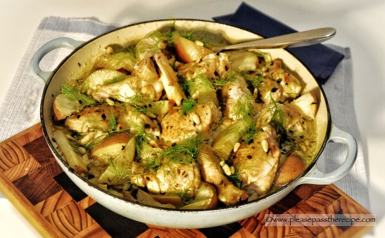 Braised chicken with layered fennel
